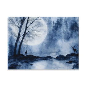 Moonlit Forest River With Deer Silhouettes Canvas Print Moonlit Forest River With Deer Silhouettes Canvas Print wall art product Chromatic Storm Studio