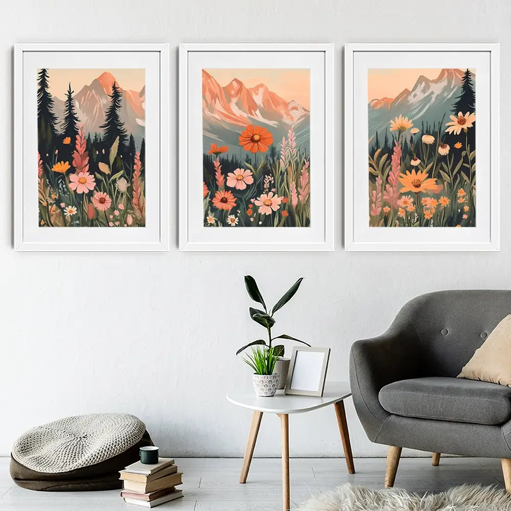 Mountain Florals Framed Art Print Trio Mountain Florals Framed Art Print Trio wall art product IAmHomeStudio