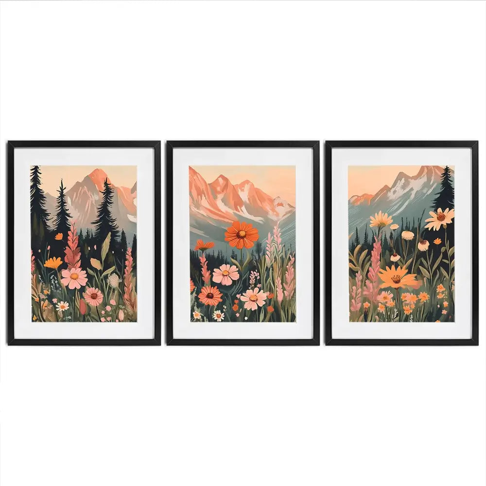 Mountain Florals Framed Art Print Trio Mountain Florals Framed Art Print Trio wall art product IAmHomeStudio