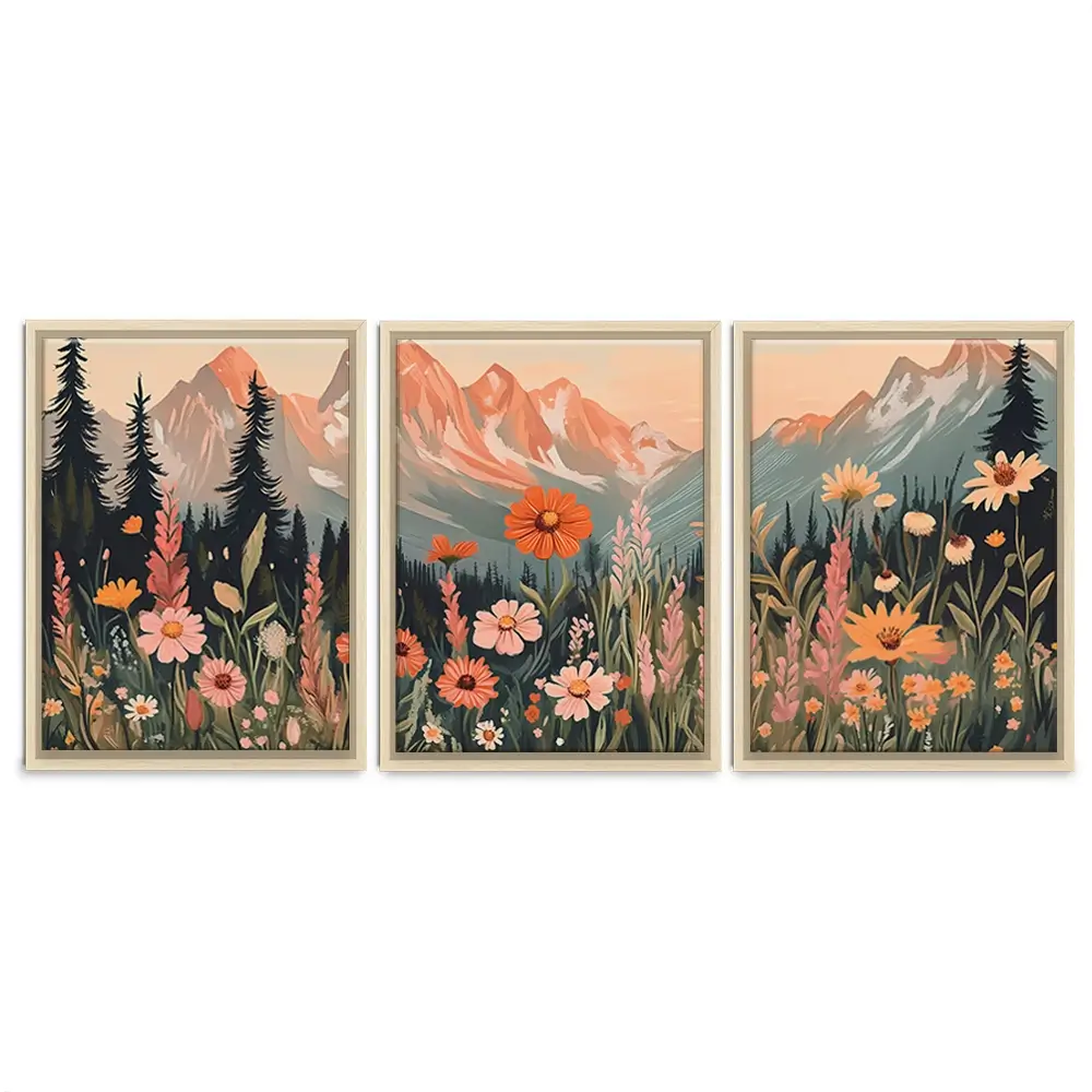 Mountain Florals Trio Canvas Print Mountain Florals Trio Canvas Print wall art product IAmHomeStudio