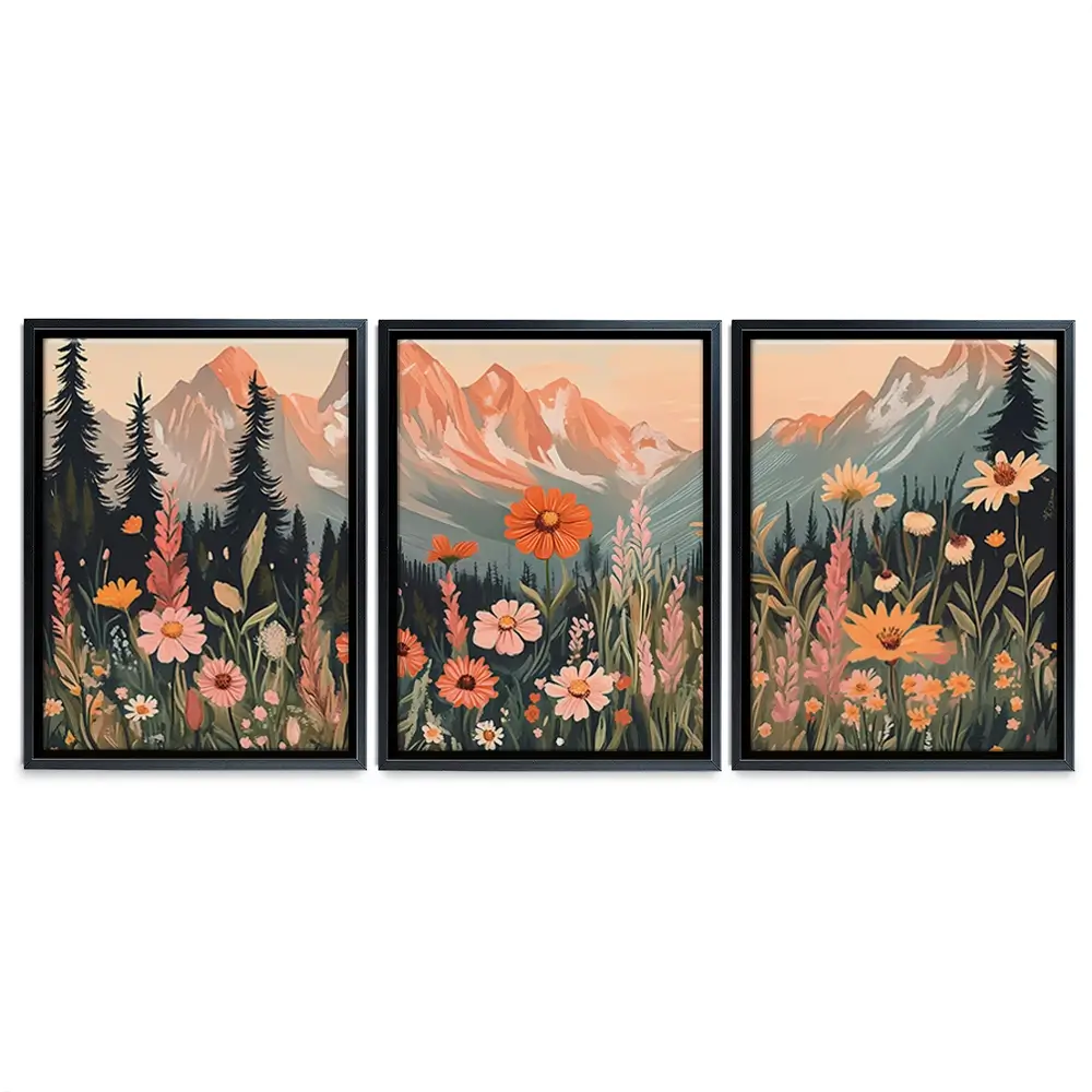 Mountain Florals Trio Canvas Print Mountain Florals Trio Canvas Print wall art product IAmHomeStudio