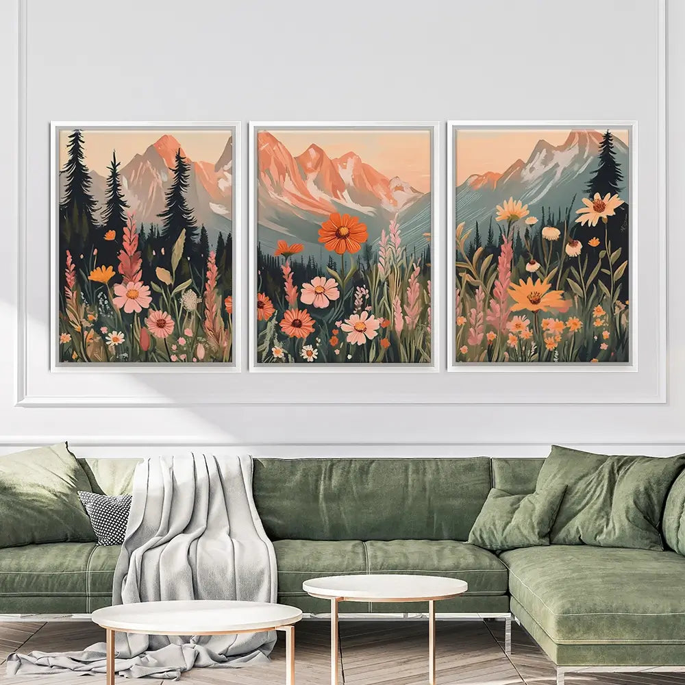 Mountain Florals Trio Canvas Print Mountain Florals Trio Canvas Print wall art product IAmHomeStudio