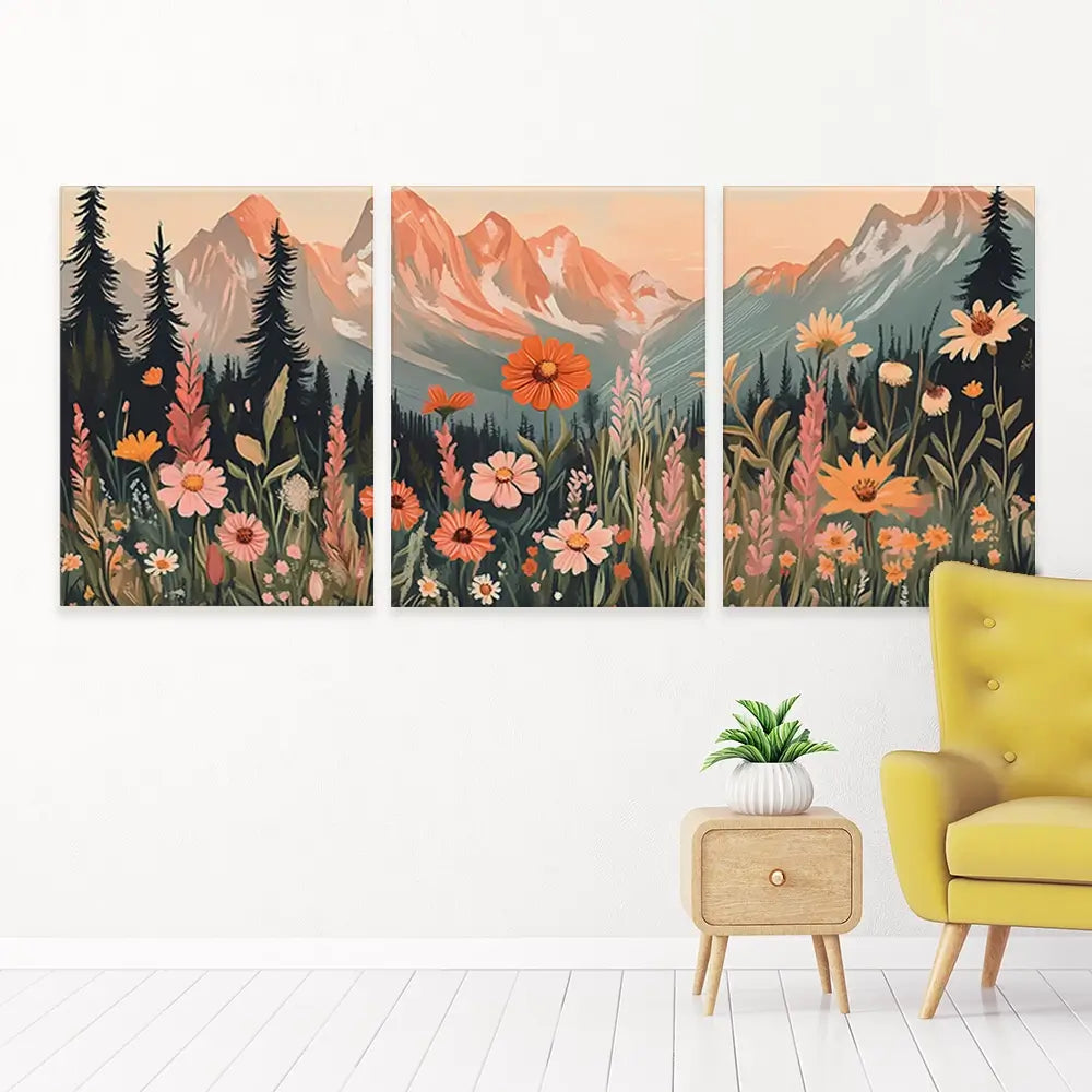 Mountain Florals Trio Canvas Print Mountain Florals Trio Canvas Print wall art product IAmHomeStudio