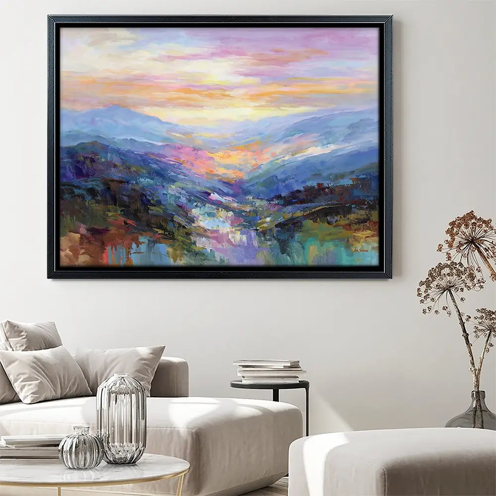Mountains In A Serene Valley Canvas Print Mountains In A Serene Valley Canvas Print wall art product Leon Devenice