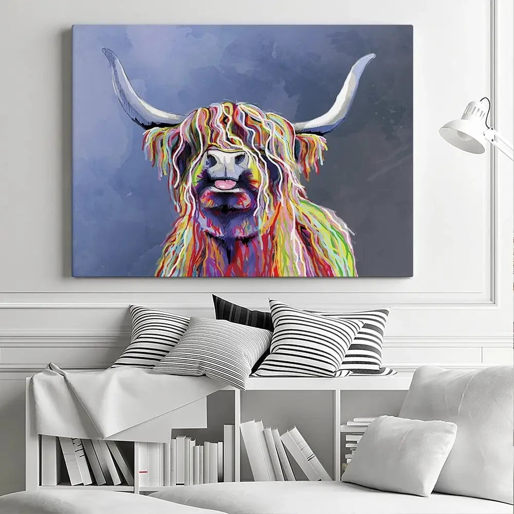 Multicolour Highland Cow Canvas Print Multicolour Highland Cow Canvas Print | Multicolour Highland Cow Art wall art product Independent