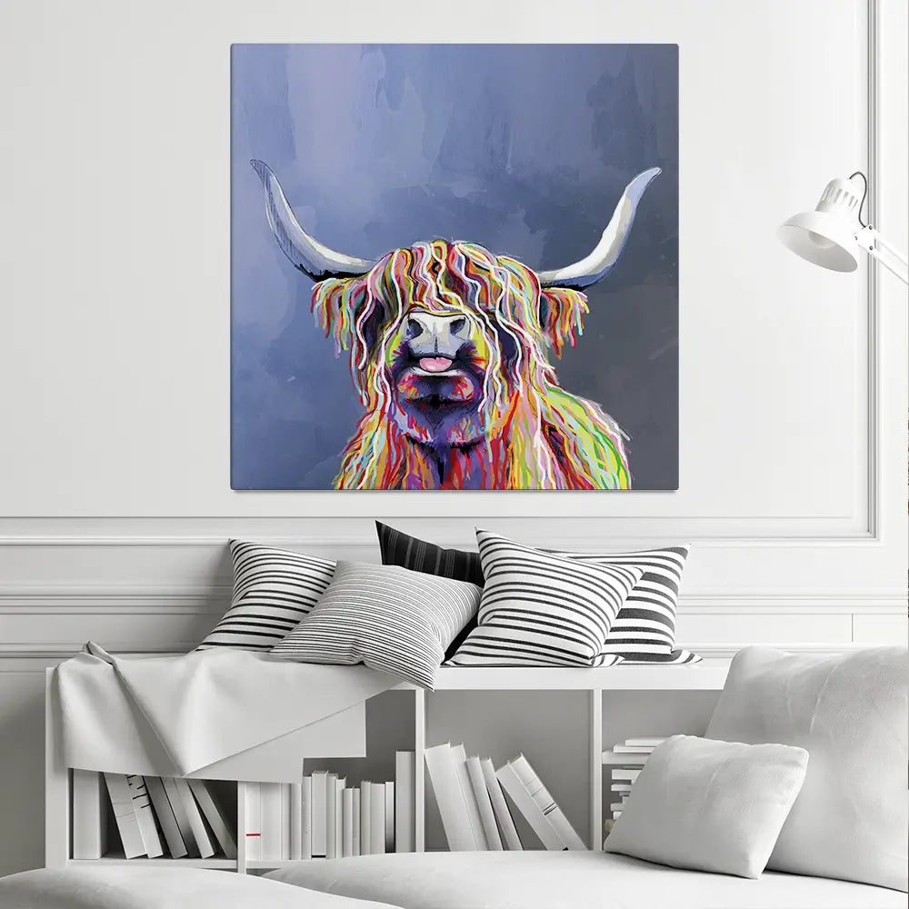 Multicolour Highland Cow Square Canvas Print Multicolour Highland Cow Square Canvas Print wall art product Independent