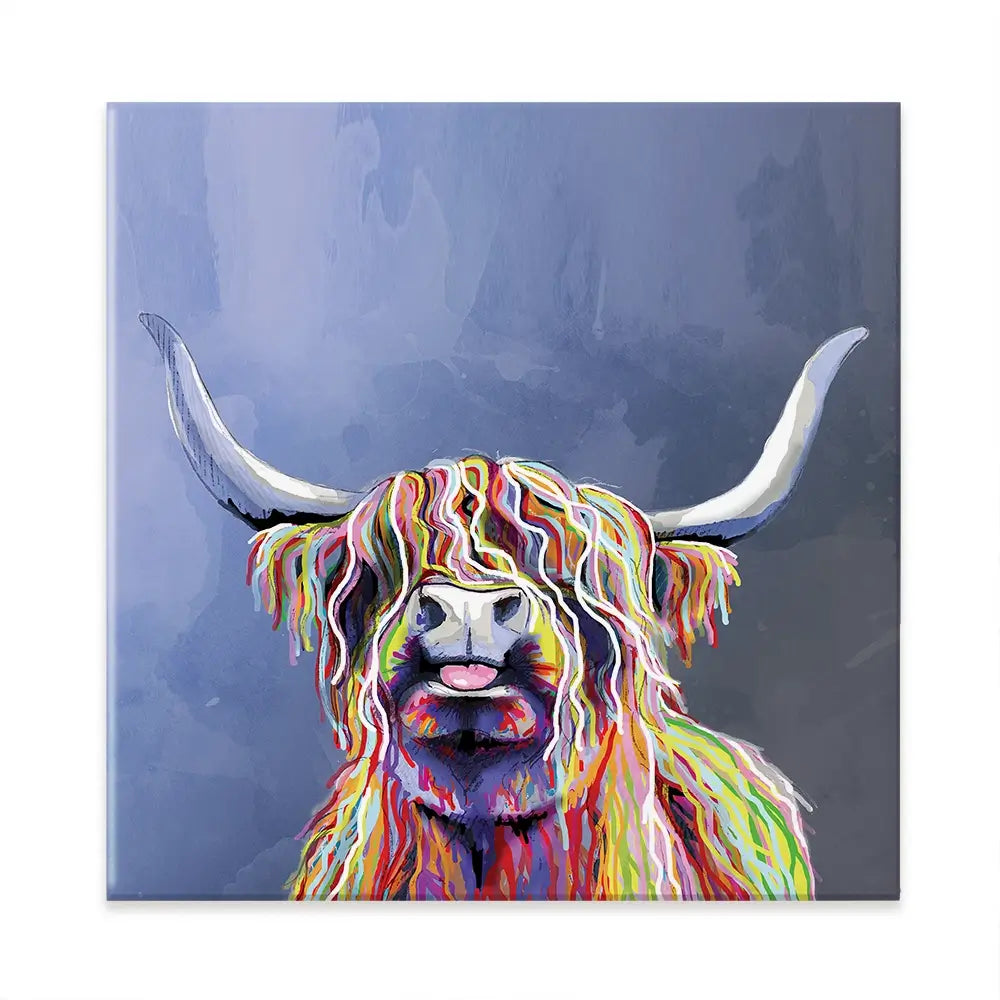 Multicolour Highland Cow Square Canvas Print Multicolour Highland Cow Square Canvas Print wall art product Independent
