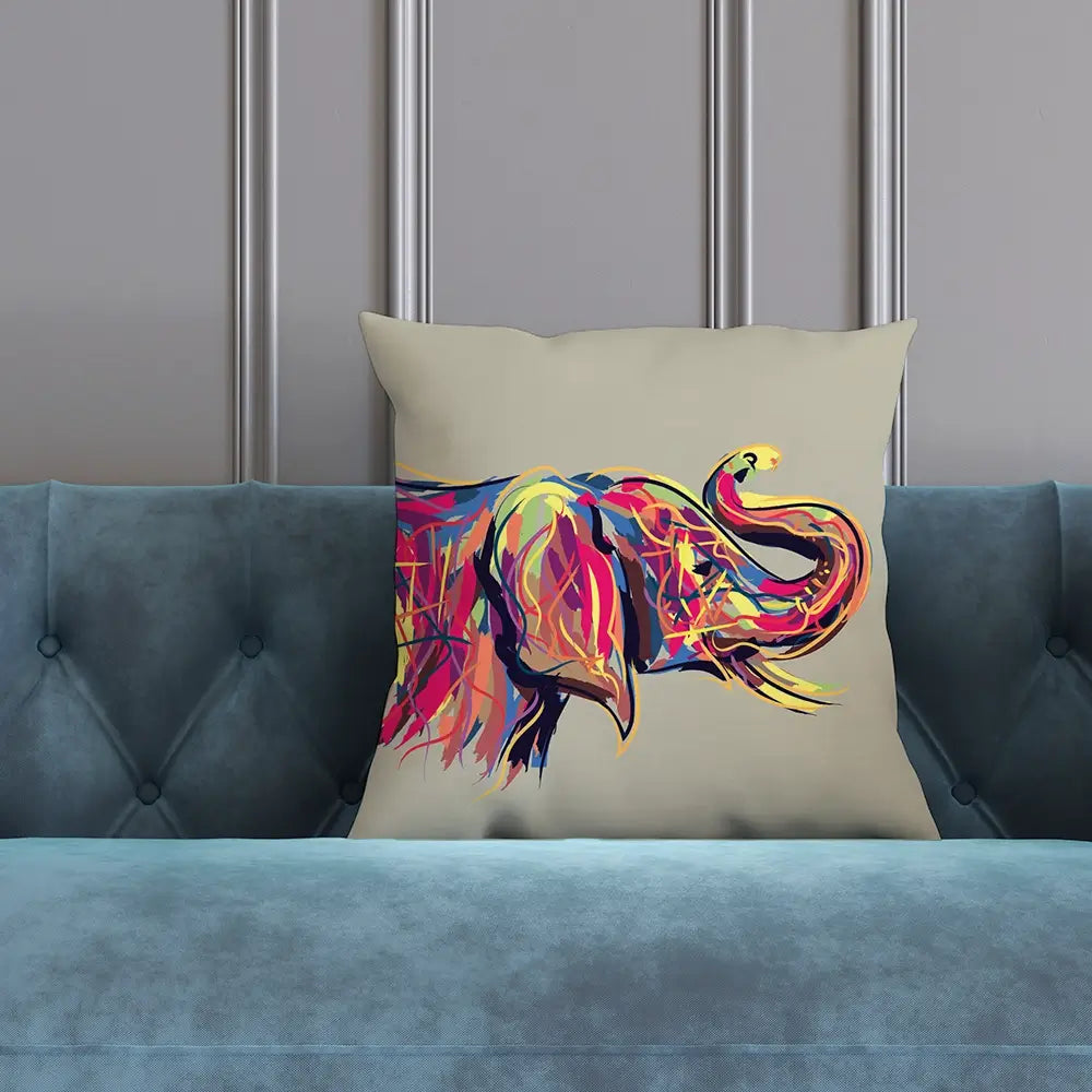 Multicoloured Elephant Cushion Multicoloured Elephant Cushion wall art product Art Print Shop