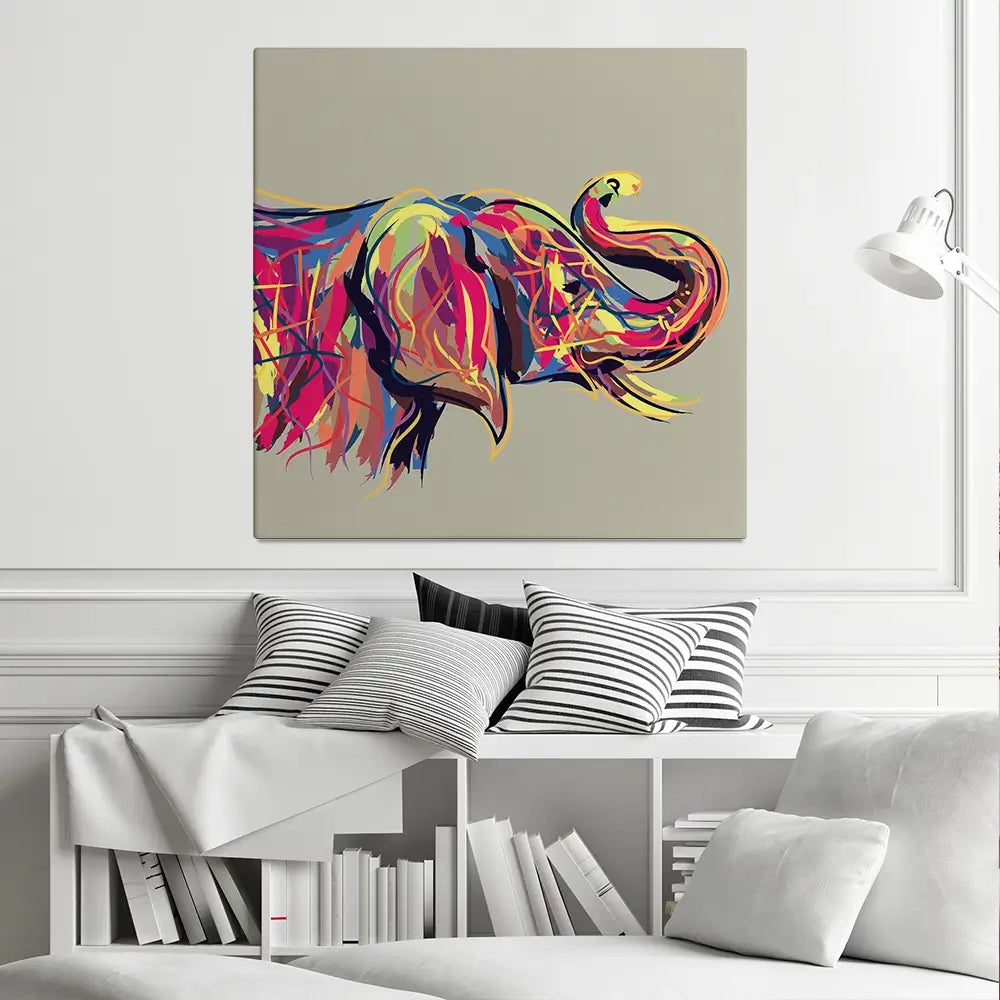 Multicoloured Elephant Square Canvas Print Multicoloured Elephant Square Canvas Print wall art product PrathapGopal / Shutterstock