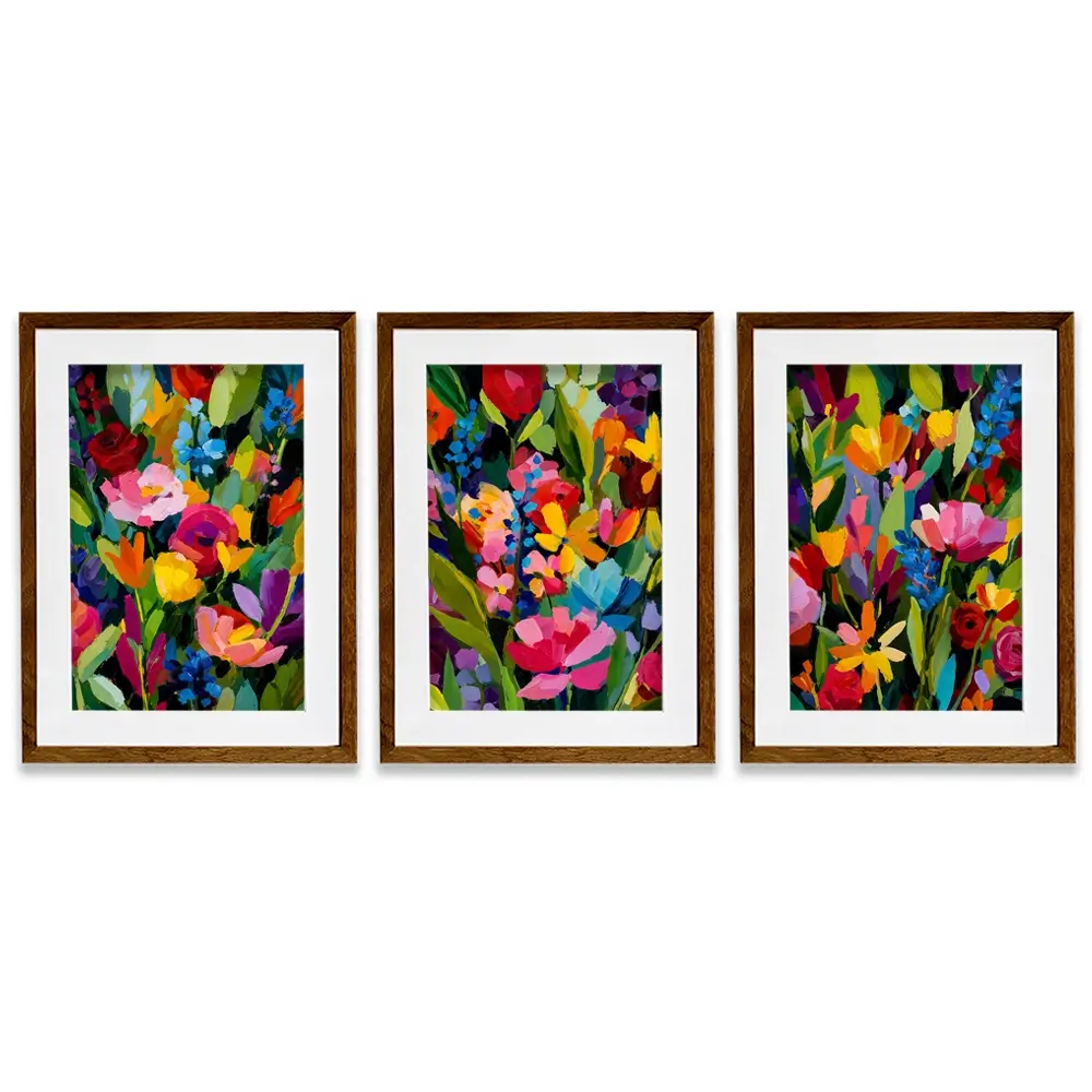 Multicoloured Floral Madness Framed Art Print Trio Multicoloured Floral Madness Framed Art Print Trio wall art product IAmHomeStudio