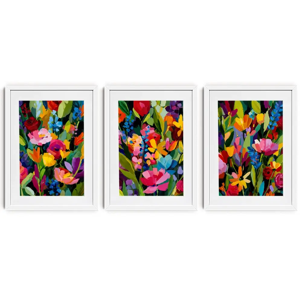 Multicoloured Floral Madness Framed Art Print Trio Multicoloured Floral Madness Framed Art Print Trio wall art product IAmHomeStudio