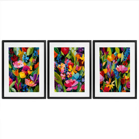 Multicoloured Floral Madness Framed Art Print Trio Multicoloured Floral Madness Framed Art Print Trio wall art product IAmHomeStudio