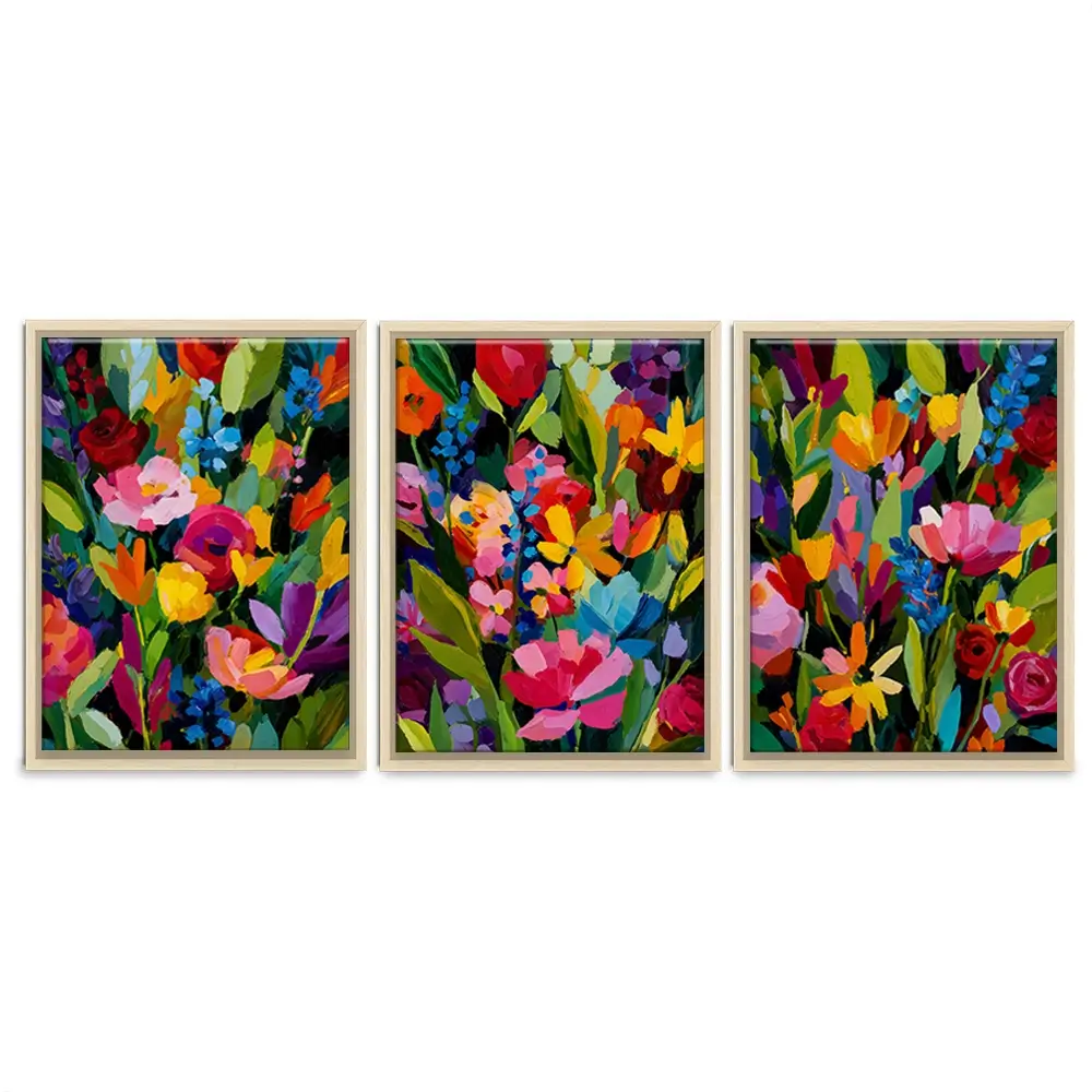 Multicoloured Floral Madness Trio Canvas Print Multicoloured Floral Madness Trio Canvas Print wall art product IAmHomeStudio