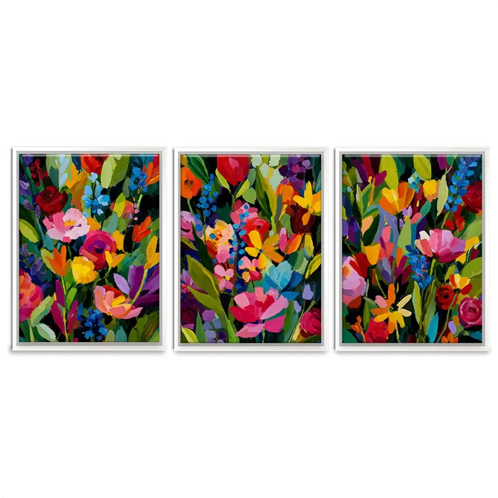 Multicoloured Floral Madness Trio Canvas Print Multicoloured Floral Madness Trio Canvas Print wall art product IAmHomeStudio