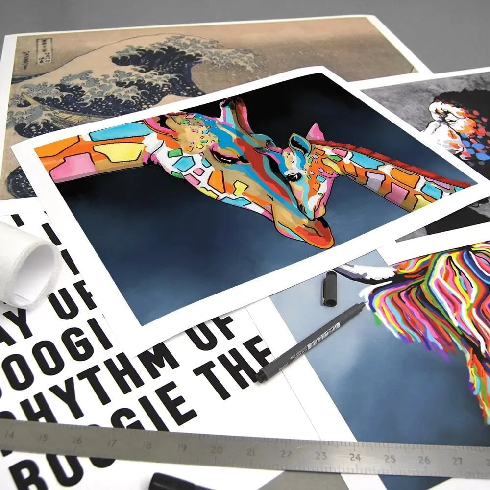 Multicoloured Giraffe And Calf Art Print Multicoloured Giraffe And Calf Art Print wall art product Independent