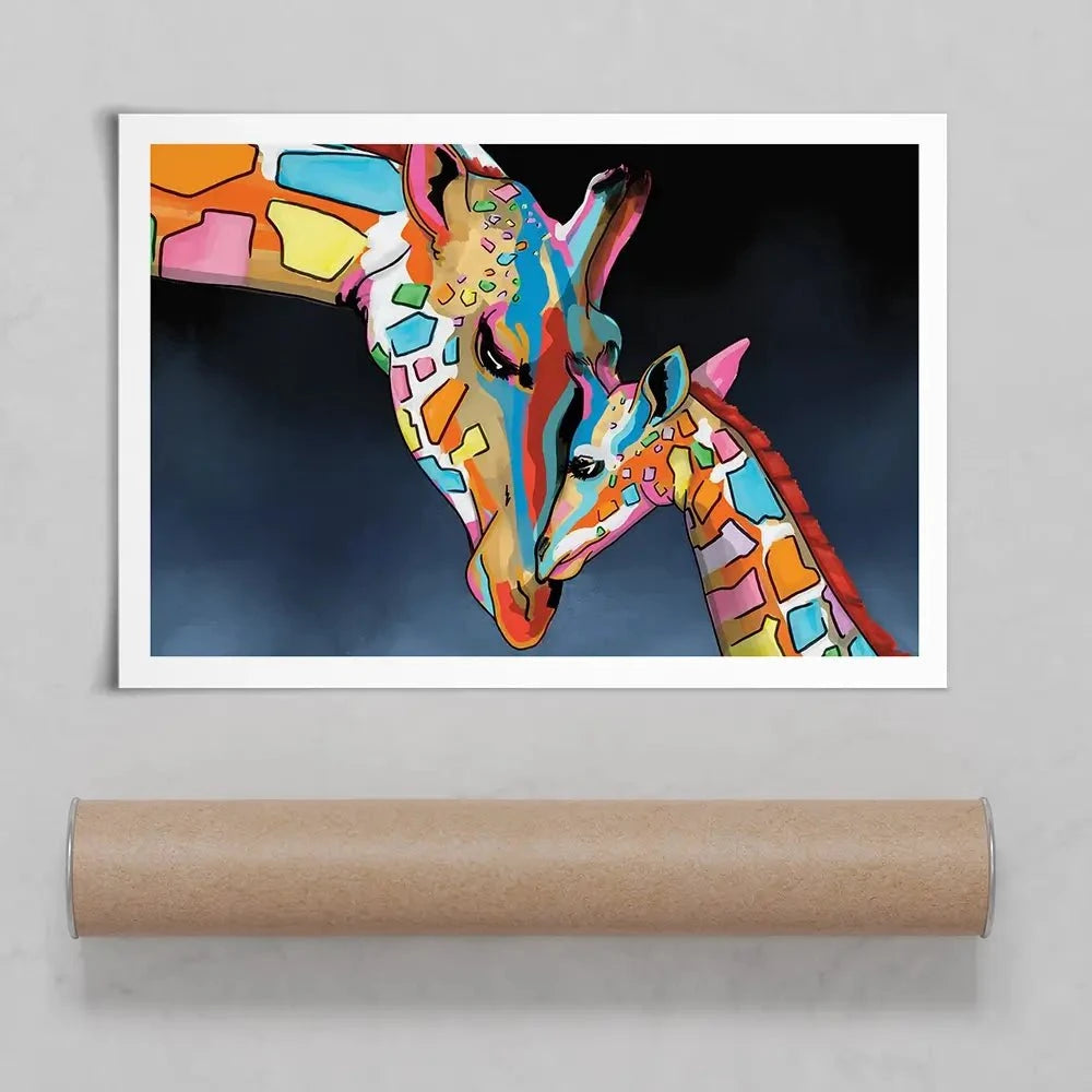 Multicoloured Giraffe And Calf Art Print Multicoloured Giraffe And Calf Art Print wall art product Independent