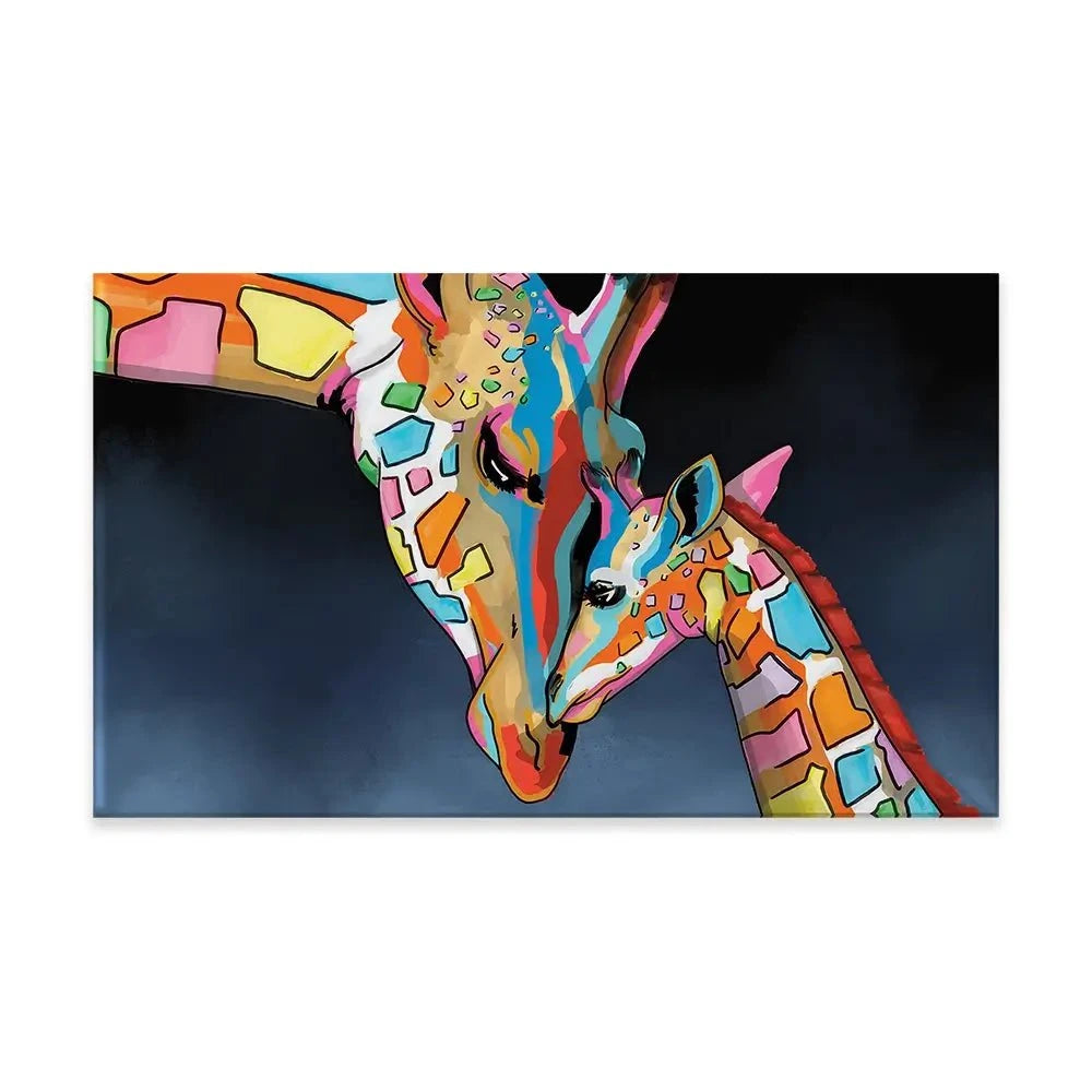 Multicoloured Giraffe and Calf Canvas Print Multicoloured Giraffe and Calf Canvas Print wall art product Independent