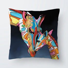 Multicoloured Giraffe And Calf Cushion Multicoloured Giraffe And Calf Cushion wall art product Art Print Shop