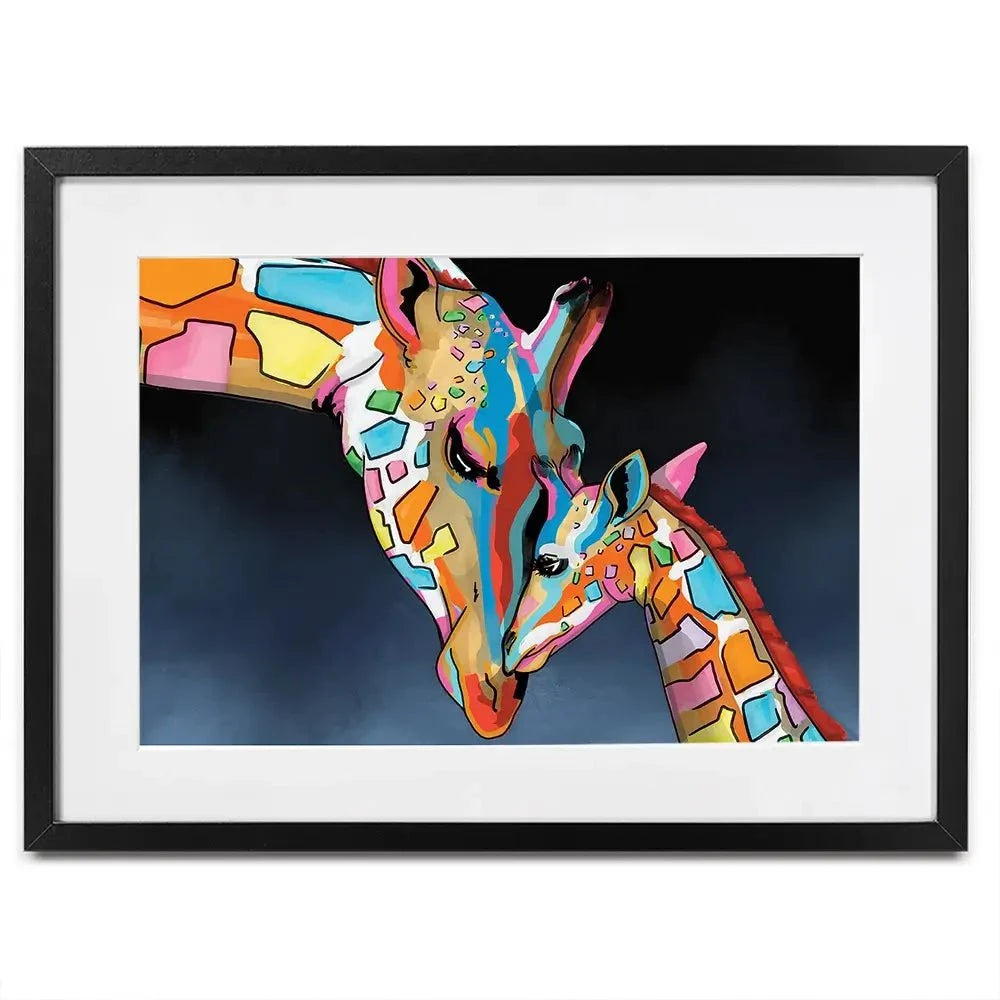 Multicoloured Giraffe And Calf Framed Art Print Multicoloured Giraffe And Calf Framed Art Print wall art product Independent