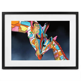 Multicoloured Giraffe And Calf Framed Art Print Multicoloured Giraffe And Calf Framed Art Print wall art product Independent