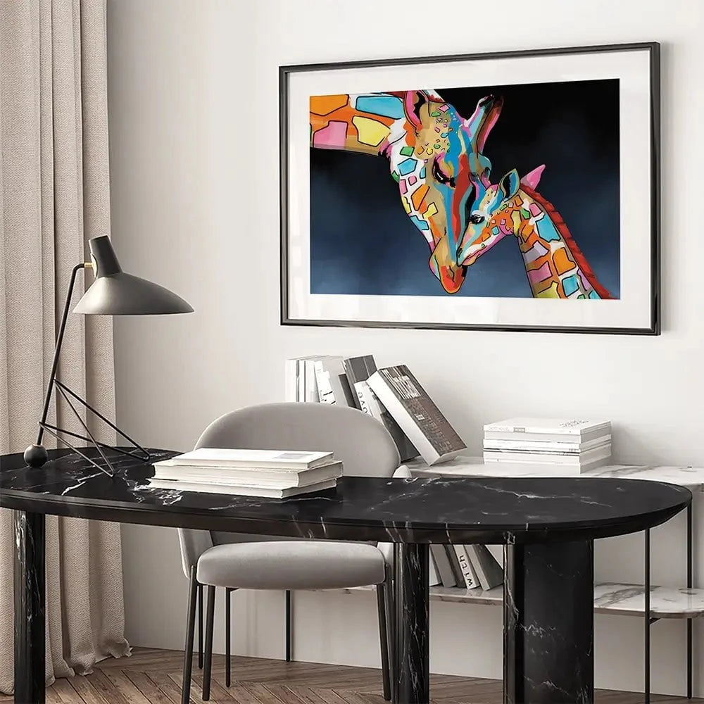 Multicoloured Giraffe And Calf Framed Art Print Multicoloured Giraffe And Calf Framed Art Print wall art product Independent