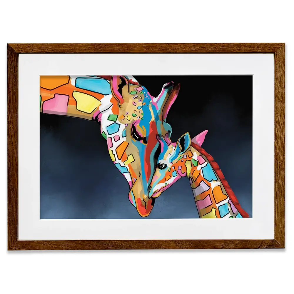 Multicoloured Giraffe And Calf Framed Art Print Multicoloured Giraffe And Calf Framed Art Print wall art product Independent