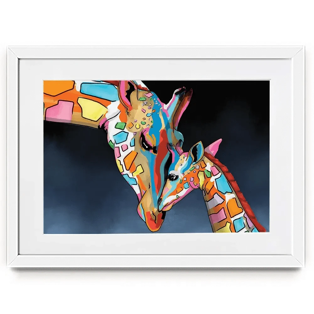 Multicoloured Giraffe And Calf Framed Art Print Multicoloured Giraffe And Calf Framed Art Print wall art product Independent