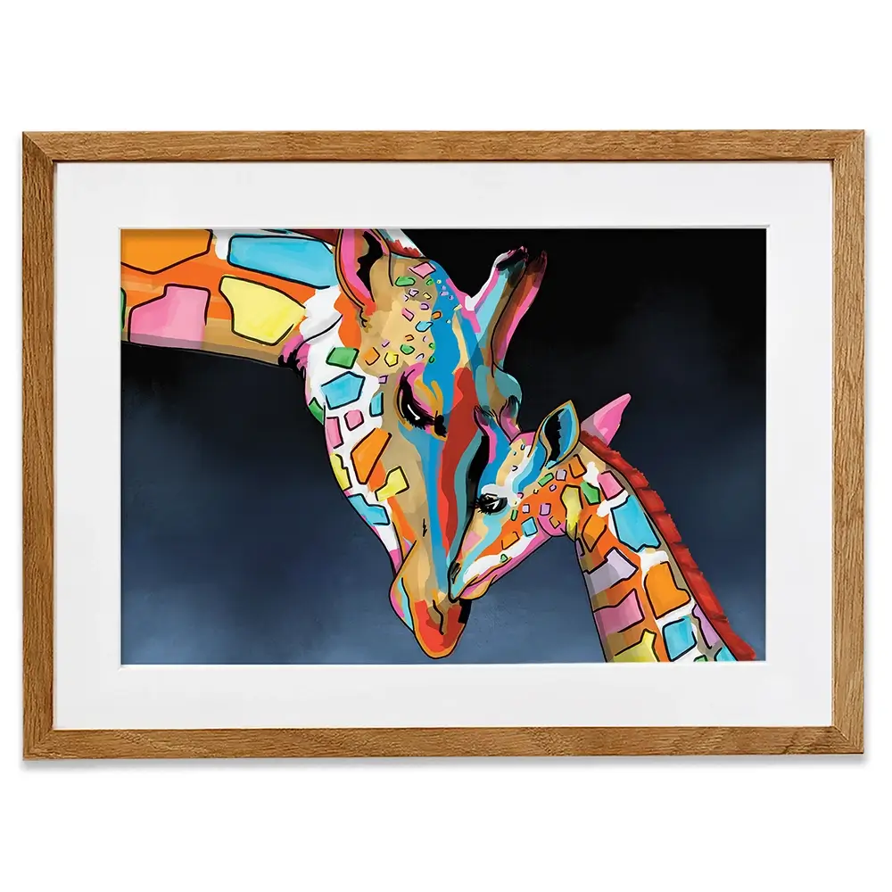Multicoloured Giraffe And Calf Framed Art Print Multicoloured Giraffe And Calf Framed Art Print wall art product Independent