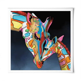 Multicoloured Giraffe And Calf Square Art Print Multicoloured Giraffe And Calf Square Art Print wall art product Art Print Shop