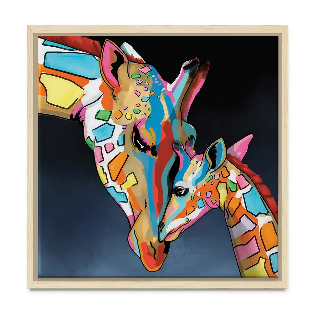 Multicoloured Giraffe And Calf Square Canvas Print Multicoloured Giraffe And Calf Square Canvas Print wall art product Art Print Shop