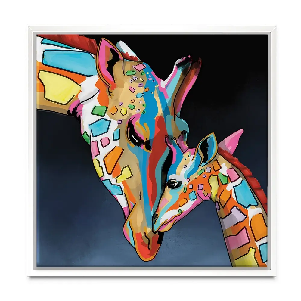 Multicoloured Giraffe And Calf Square Canvas Print Multicoloured Giraffe And Calf Square Canvas Print wall art product Art Print Shop