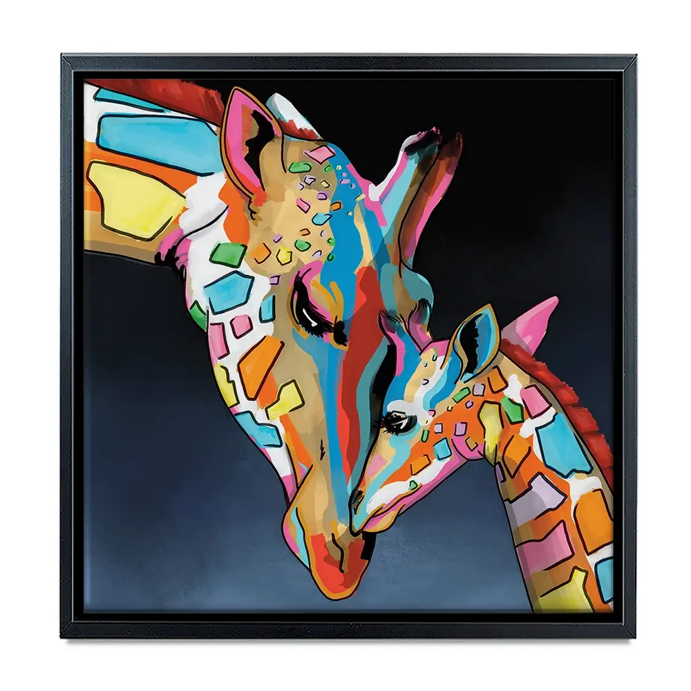 Multicoloured Giraffe And Calf Square Canvas Print Multicoloured Giraffe And Calf Square Canvas Print wall art product Art Print Shop