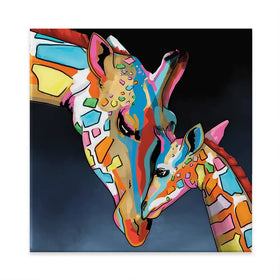 Multicoloured Giraffe And Calf Square Canvas Print Multicoloured Giraffe And Calf Square Canvas Print wall art product Art Print Shop