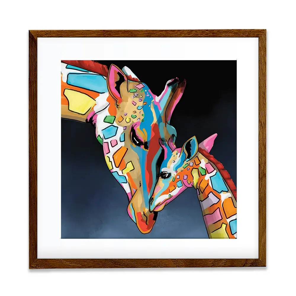 Multicoloured Giraffe And Calf Square Framed Art Print Multicoloured Giraffe And Calf Square Framed Art Print wall art product Art Print Shop