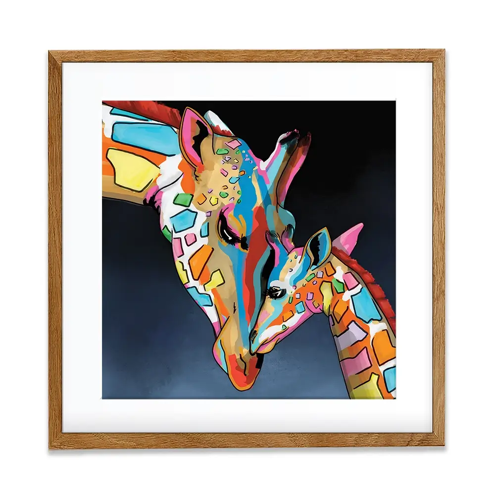 Multicoloured Giraffe And Calf Square Framed Art Print Multicoloured Giraffe And Calf Square Framed Art Print wall art product Art Print Shop