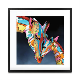 Multicoloured Giraffe And Calf Square Framed Art Print Multicoloured Giraffe And Calf Square Framed Art Print wall art product Art Print Shop