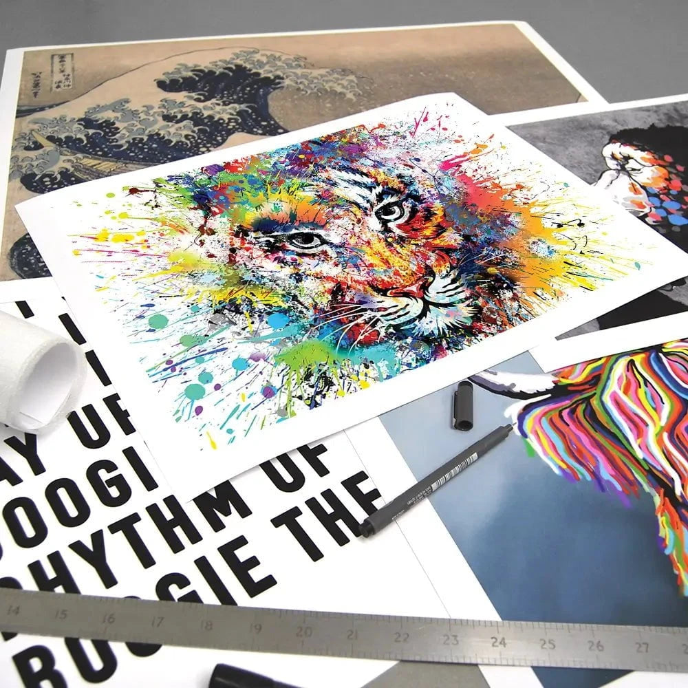 Multicoloured Tiger Paint Splash Art Print Multicoloured Tiger Paint Splash Art Print | Colourful Tiger Artwork wall art product ARTEMENKO VALENTYN / Shutterstock