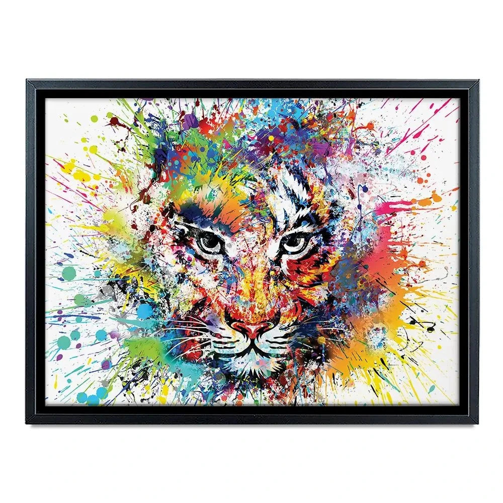 Multicoloured Tiger Paint Splash Canvas Print Multicoloured Tiger Paint Splash Canvas Print | Colourful Tiger Canvas wall art product ARTEMENKO VALENTYN / Shutterstock