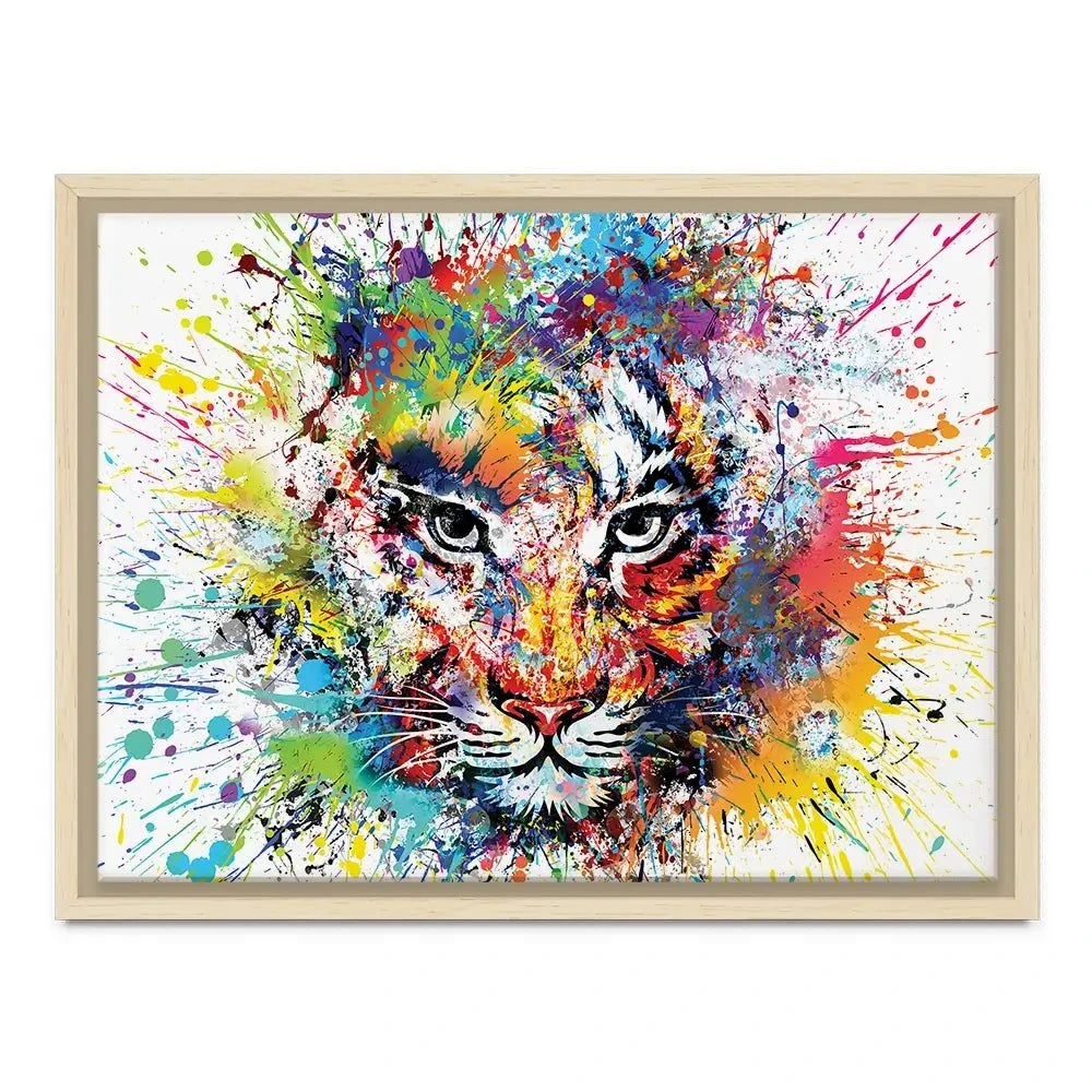 Multicoloured Tiger Paint Splash Canvas Print Multicoloured Tiger Paint Splash Canvas Print | Colourful Tiger Canvas wall art product ARTEMENKO VALENTYN / Shutterstock