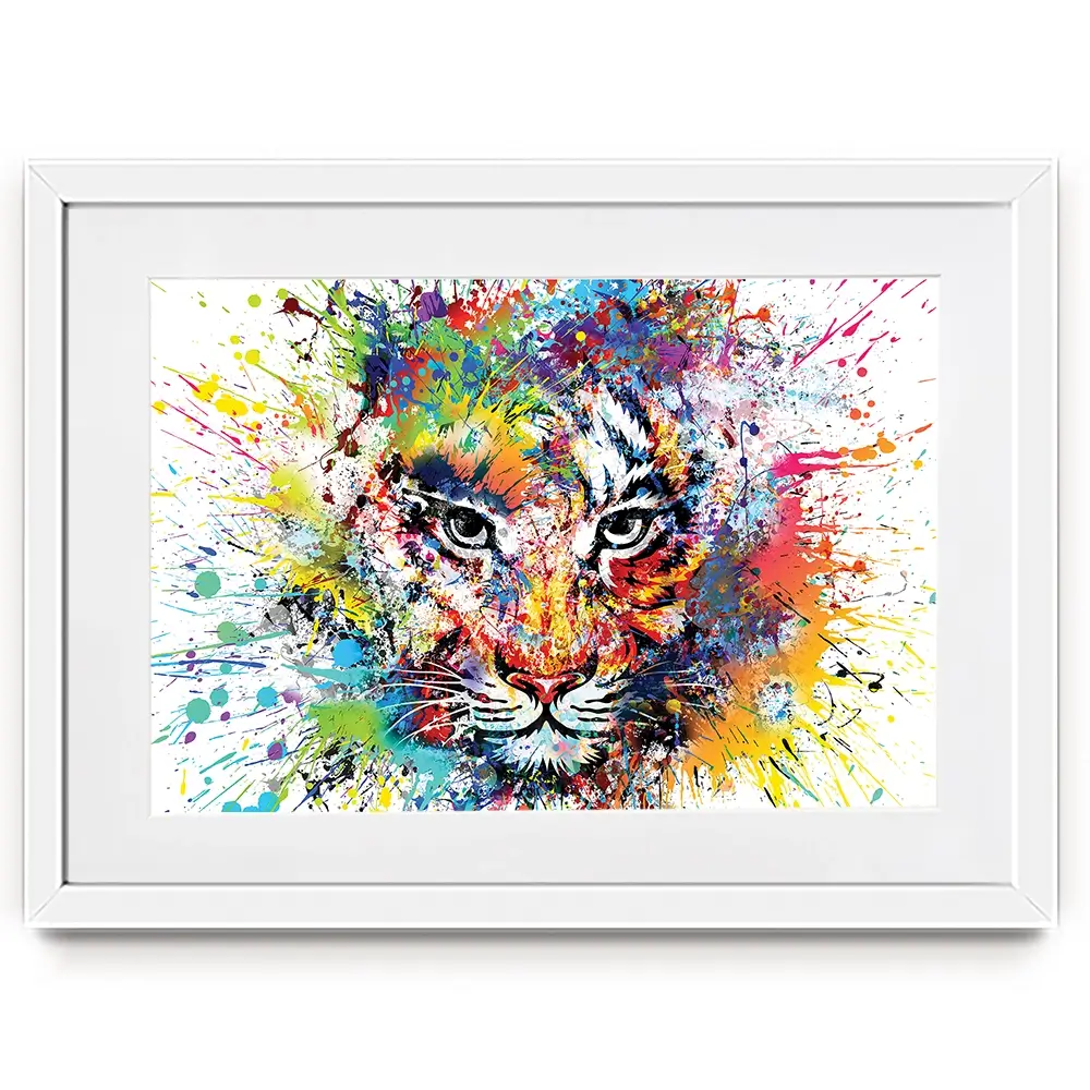 Multicoloured Tiger Paint Splash Framed Art Print Multicoloured Tiger Paint Splash Framed Art Print | Tiger Framed Print wall art product ARTEMENKO VALENTYN / Shutterstock