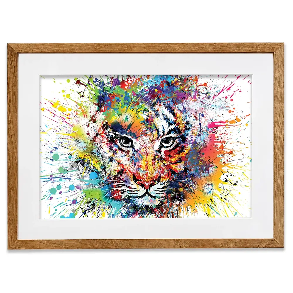 Multicoloured Tiger Paint Splash Framed Art Print Multicoloured Tiger Paint Splash Framed Art Print | Tiger Framed Print wall art product ARTEMENKO VALENTYN / Shutterstock