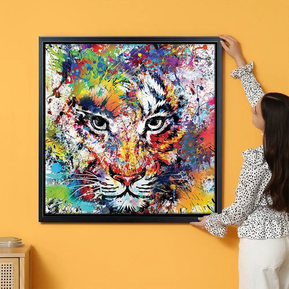 Multicoloured Tiger Paint Splash Oversized Canvas Print Multicoloured Tiger Paint Splash Oversized Canvas Print wall art product ARTEMENKO VALENTYN / Shutterstock