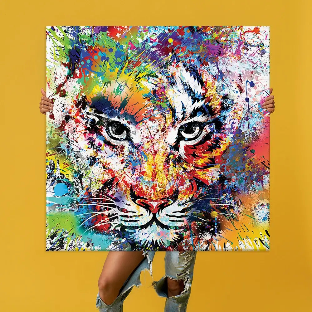 Multicoloured Tiger Paint Splash Oversized Canvas Print Multicoloured Tiger Paint Splash Oversized Canvas Print wall art product ARTEMENKO VALENTYN / Shutterstock