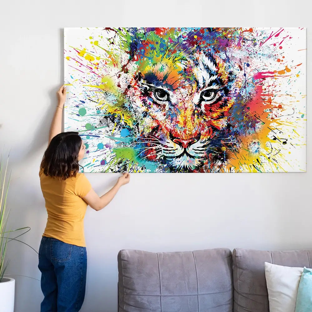 Multicoloured Tiger Paint Splash Oversized Canvas Print Multicoloured Tiger Paint Splash Oversized Canvas Print wall art product ARTEMENKO VALENTYN / Shutterstock