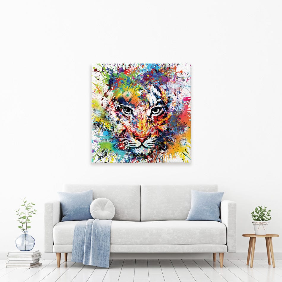 Multicoloured Tiger Paint Splash Square Canvas Print wall art product ARTEMENKO VALENTYN / Shutterstock