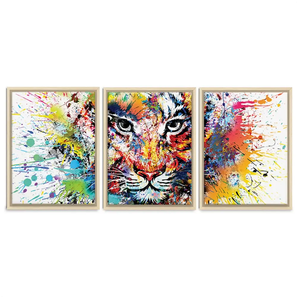 Multicoloured Tiger Paint Splash Trio Canvas Print Multicoloured Tiger Paint Splash Trio Canvas Print wall art product ARTEMENKO VALENTYN / Shutterstock