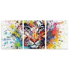 Multicoloured Tiger Paint Splash Trio Canvas Print Multicoloured Tiger Paint Splash Trio Canvas Print wall art product ARTEMENKO VALENTYN / Shutterstock