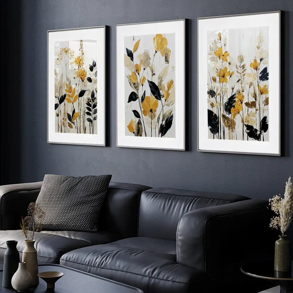 Mustard Floral Framed Art Print Trio Mustard Floral Framed Art Print Trio wall art product IAmHomeStudio