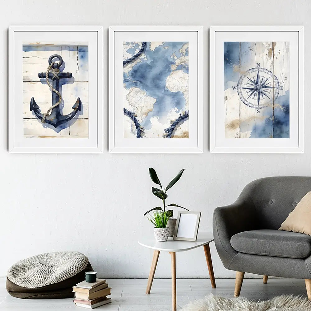 Nautical Framed Art Print Trio Nautical Framed Art Print Trio wall art product LSR Design Studio - Independent