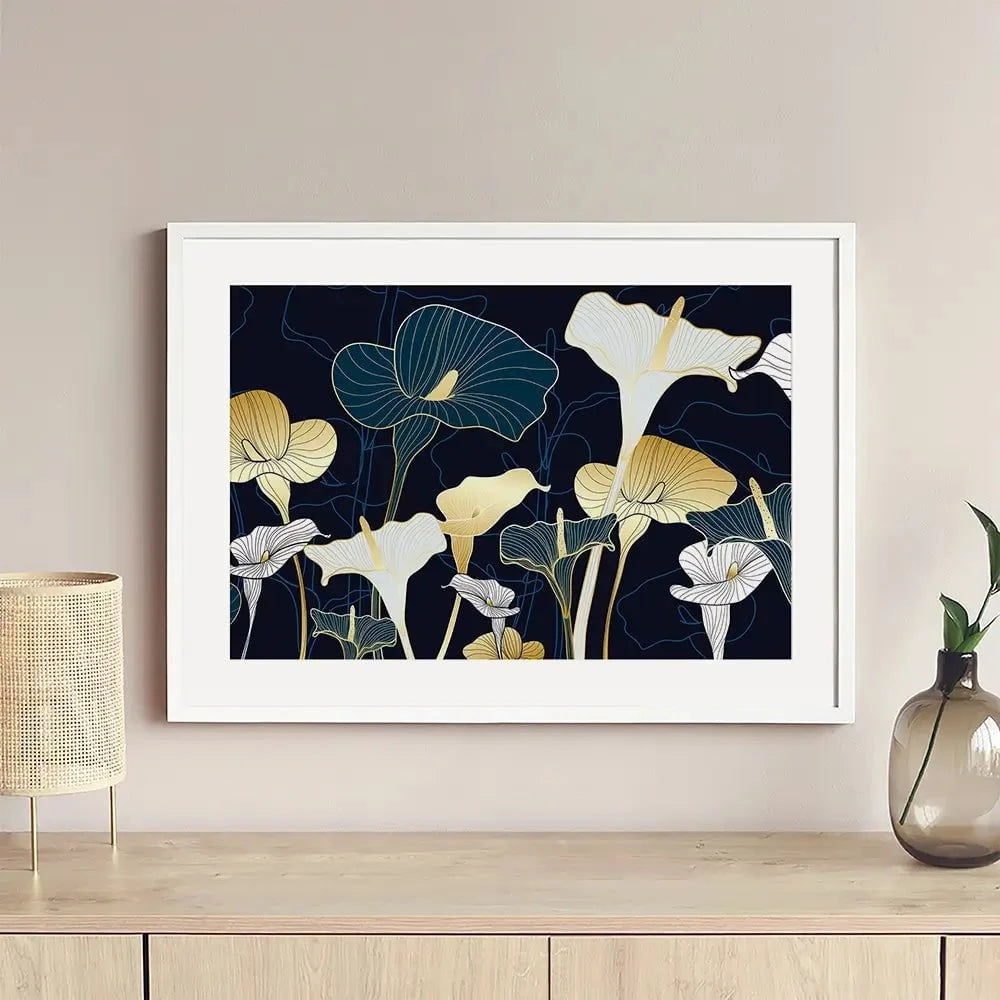 Navy Calla Lily Framed Art Print Navy Calla Lily Framed Art Print wall art product TWINS DESIGN STUDIO / Shutterstock
